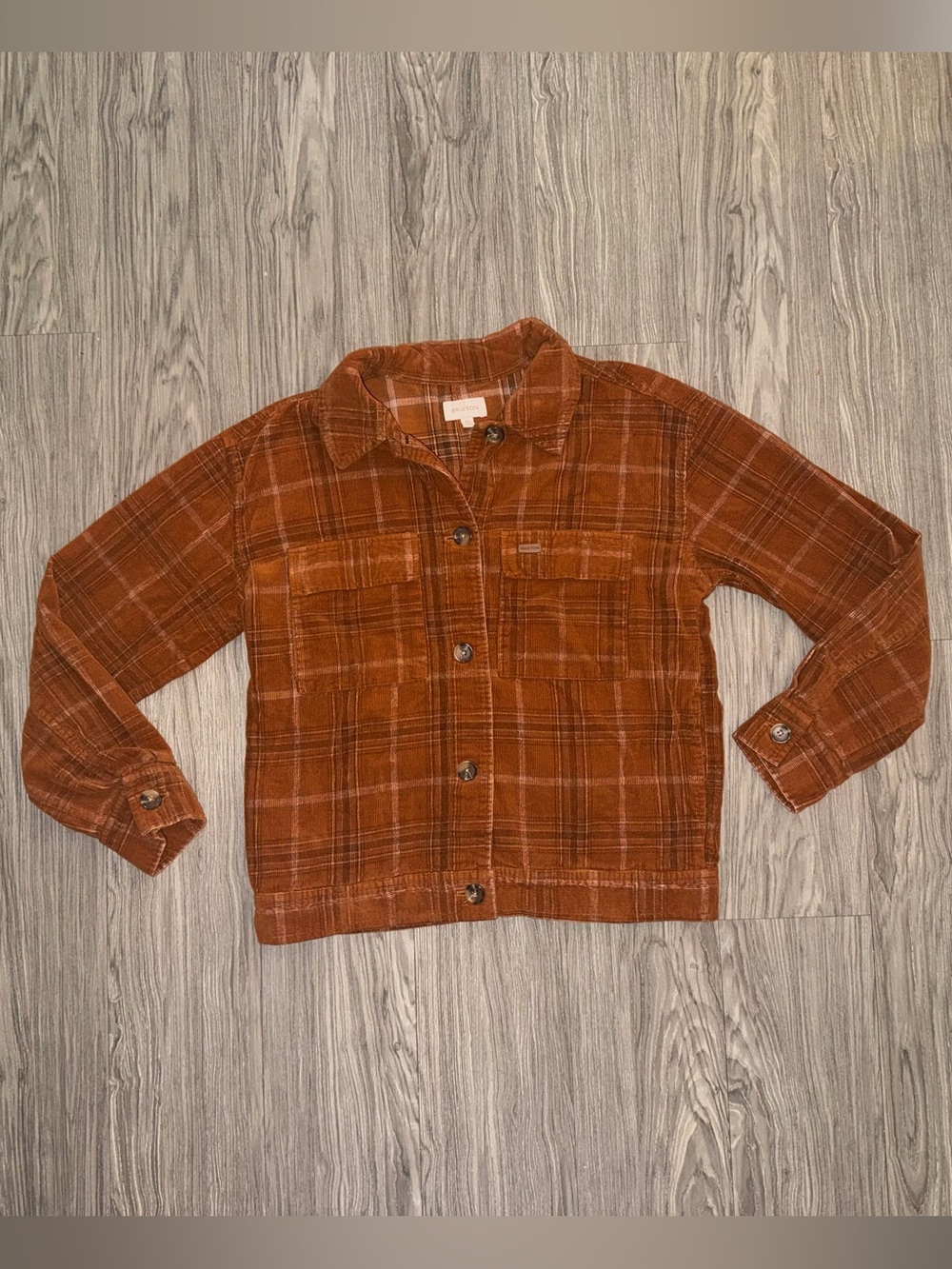 Brixton Corduroy Plaid Button Up Flannel Burnt Orange Womens Sz XS